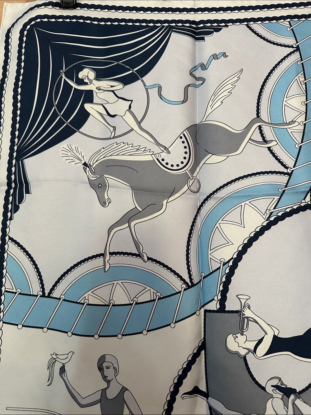 Tory Burch Aeronauts Double-Sided 100% Silk Square Scarf Blue Reversible 36" - Picture 6 of 9